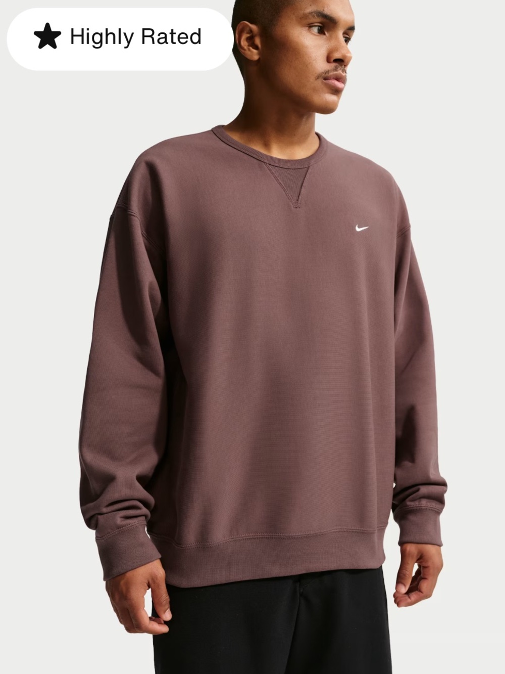 Mens Nike Chocolate Brown Crewneck Sweatshirt with White Swoosh M